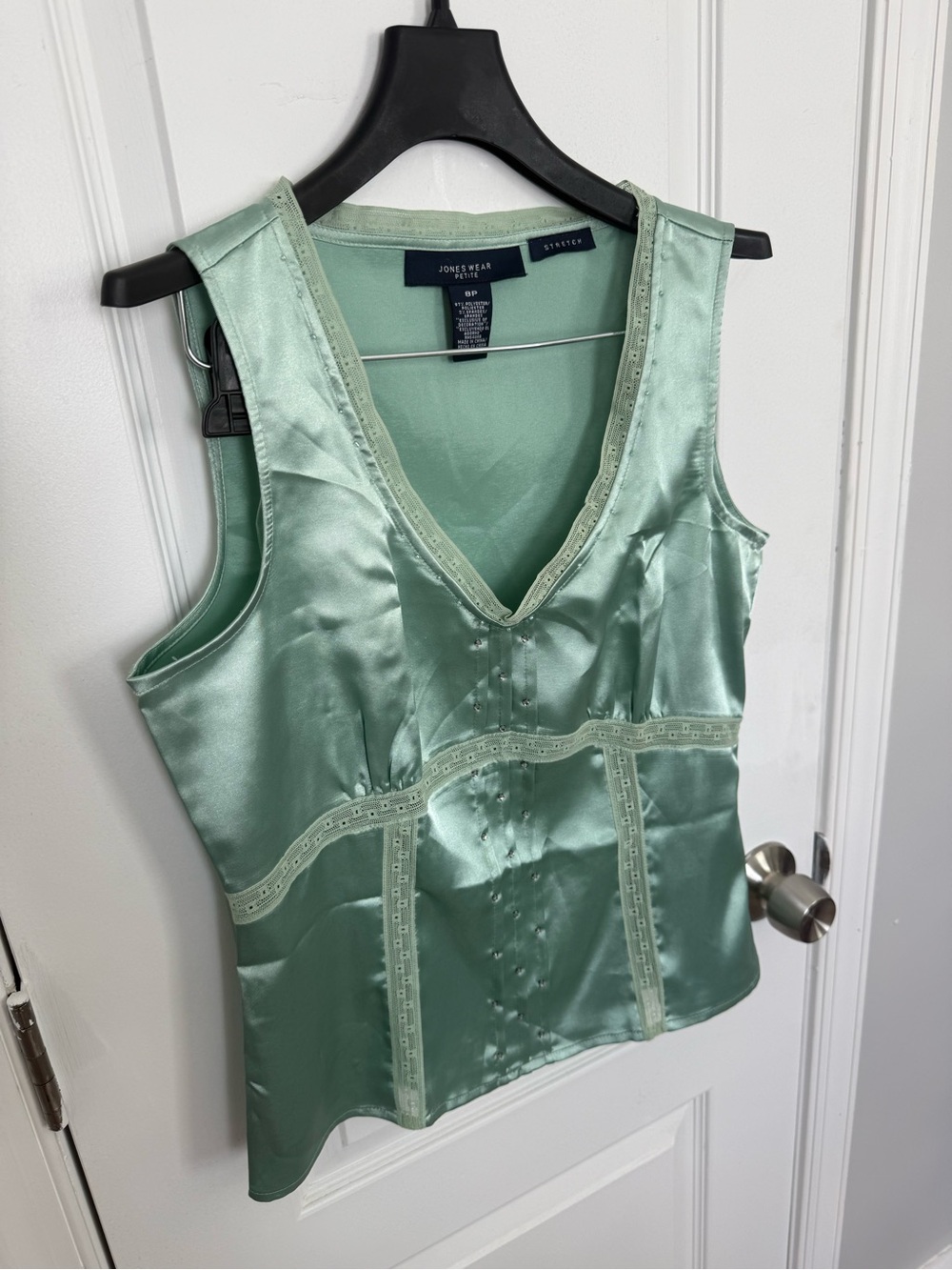 Jones Wear Mint Green Satin V-Neck Camisole